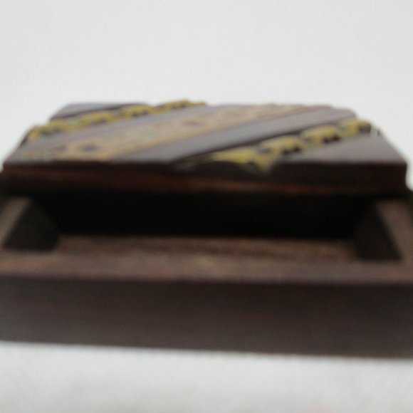 VTG BRASS WOOD PILLBOX Slide Open Top Trinket Box Trinket Box Small Jewelry Box - Picture 4 of 10
